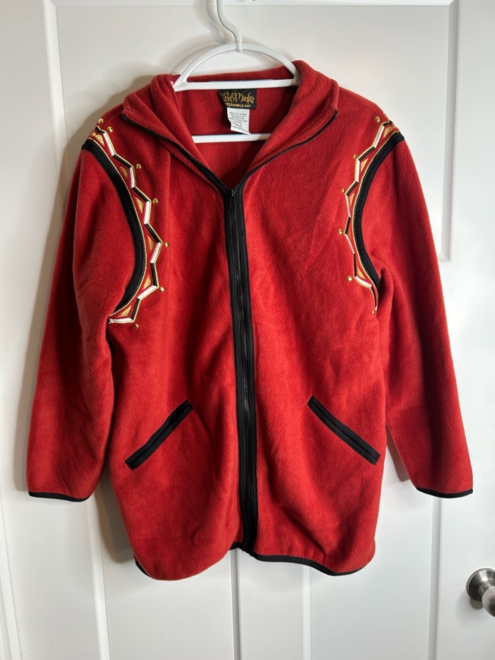 Bob Mackie Women’s Size Small Full Zip Fleece Jacket Red Embellished 4344
